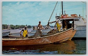 Boothbay Harbor Herring Seiners Handling Gear In Their Dories  Postcard A32