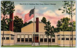 CAMP STEWART, Georgia GA ~ U.S.O. BUILDING  1940s Linen WWII Era Postcard