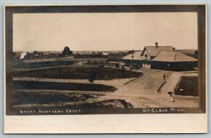 St Cloud MN~Great Northern Railroad Depot~Train Station Panorama~c1912 RPPC 
