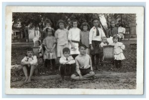 c1905 Children With Dolls Bay Carriage Girls RPPC Photo Antique Postcard