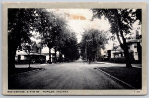 Fowler Indiana~Residences On Sixth Street B&W~Vintage Postcard
