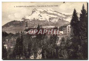 Postcard Old St Gervais les Bains view from the Devil's Bridge