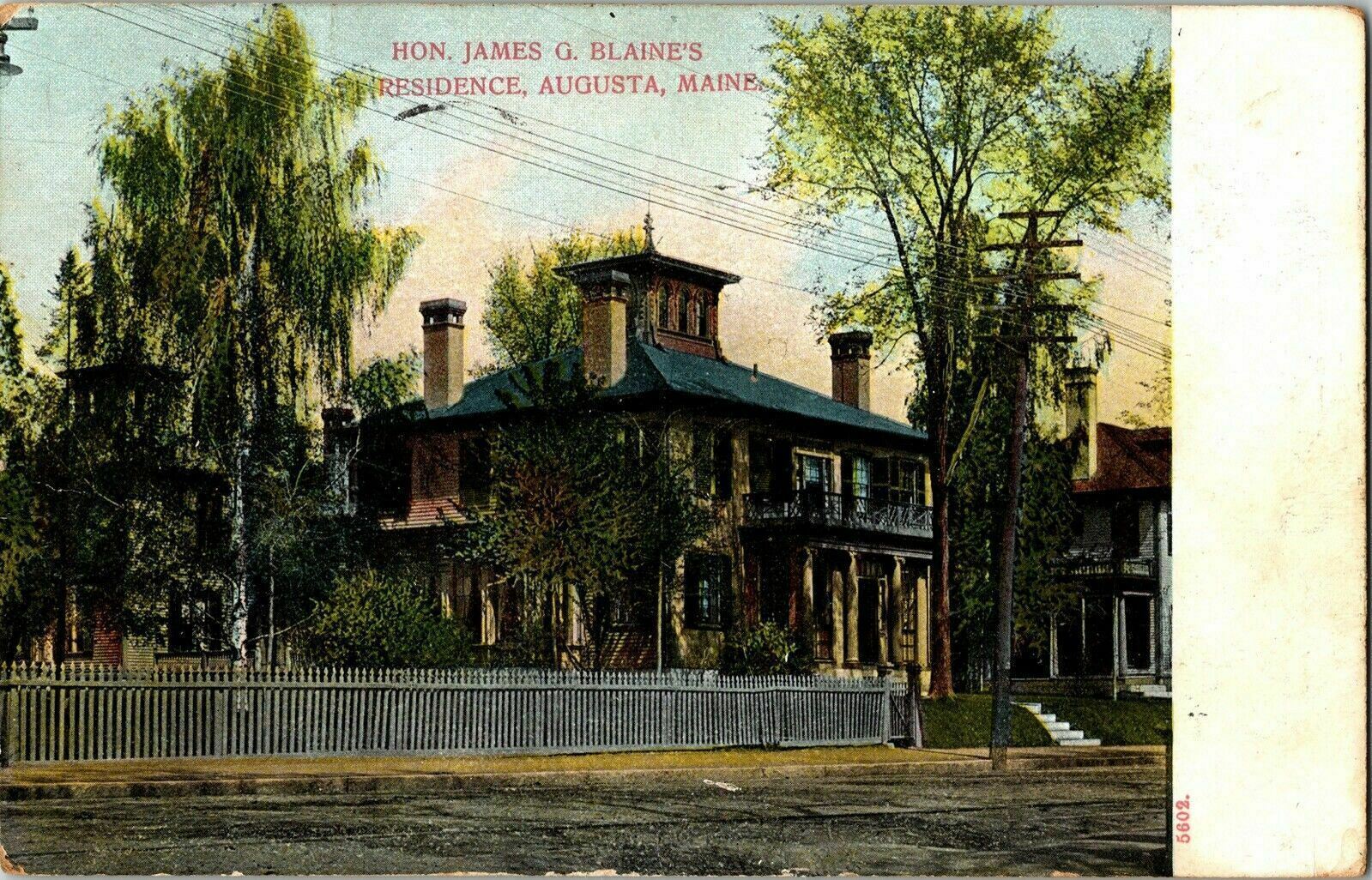 Hon James Blaine’s Residence Augusta Maine Me Divided Back Antique