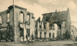 1914-18 WWI German Vailly Bomb Damage, Feldpost Military Markings Postcard P20