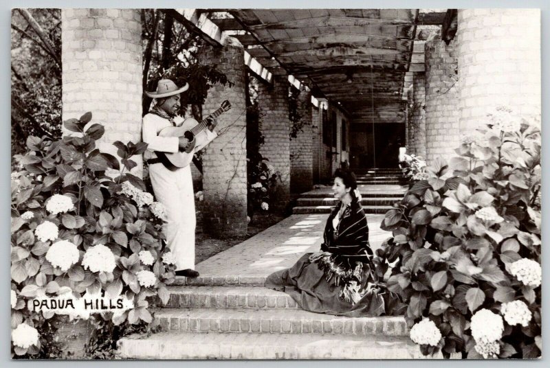 Padua Hills California~Spainard Serenades Gal w/Guitar RPPC 1940s Postcard 