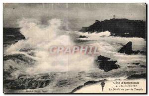 Old Postcard Cote d'Emeraude St Lunaire The Decolle one day Tempete