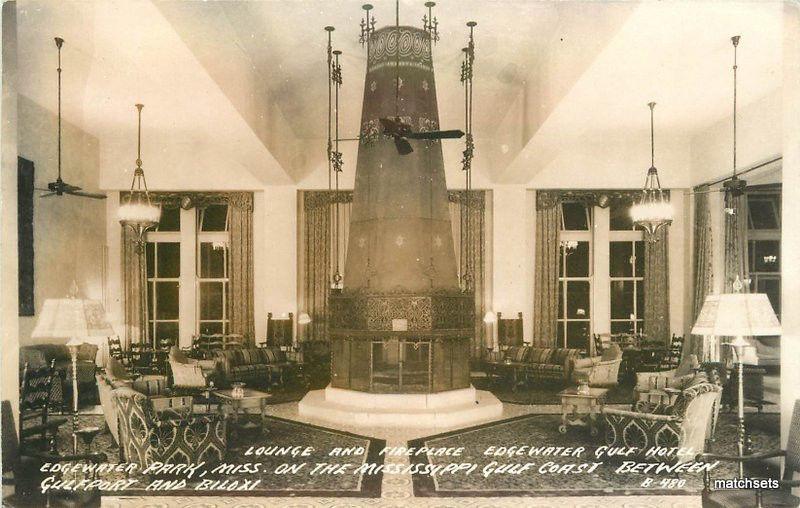 1940s Gulfport Mississippi Edgewater Gulf Hotel Interior furniture RPPC 8603