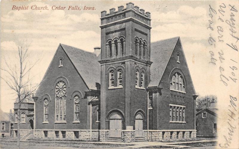 Cedar Falls Iowa~Baptist Chruch Building~Bare Tree in Front~House Next Door~1907