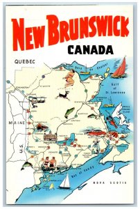 New Brunswick Canada Postcard The Province Map View c1950's Vintage