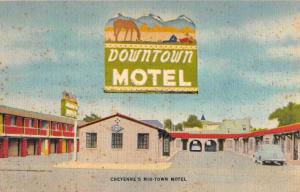 Cheyenne Wyoming Downtown Motel Street View Linen Antique Postcard K24426