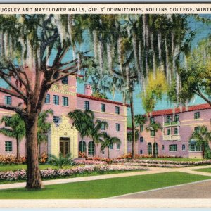 1934 Winter Park FL Rollins College Pugsley & Mayflower Halls Miami Pink PC A221