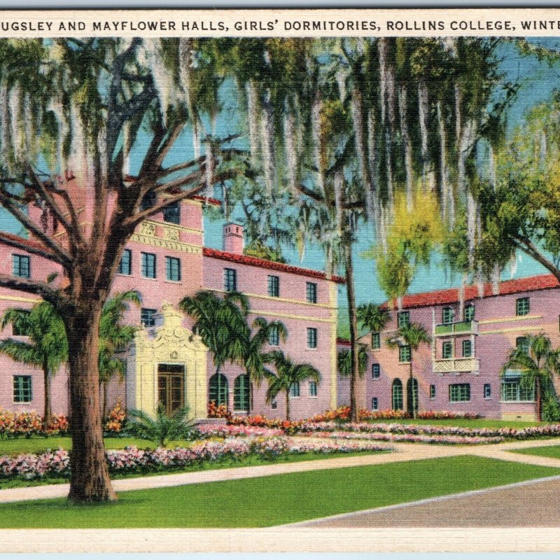 1934 Winter Park FL Rollins College Pugsley & Mayflower Halls Miami Pink PC A221