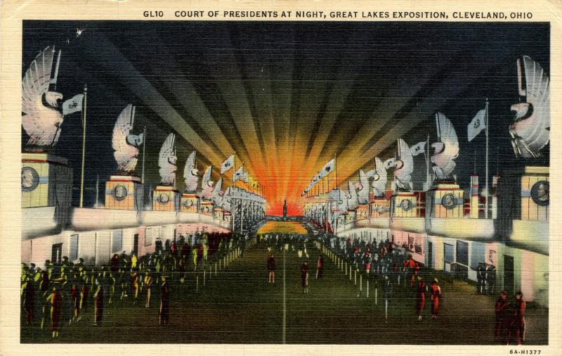 OH - Cleveland. Great Lakes Exposition. Court of Presidents at Night