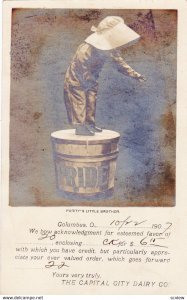 RP, Kid standing on tub of PRIDE Butter, Columbus, Ohio, 1907