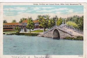 Illinois Bloomington Bridge Pavilion and Animal House Miller Park 1949 Curteich