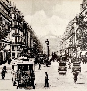 Paris France Opera Avenue Downtown Antique Cars 1910s WW1 Era Postcard PCBG12A