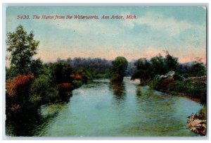 1913 The Huron From Waterworks Lake River Groves Ann Arbor Michigan MI Postcard