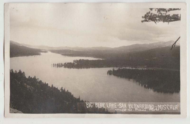 BIG BEAR LAKE CA AERIAL VIEW rppc Postcard real photo