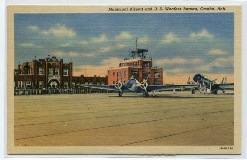 Municipal Airport US Weather Bureau Omaha Nebraska linen postcard
