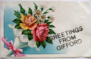 Greetings from Gifford Rose Bouquet Embossed Postcard micah glitter