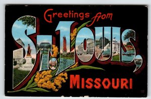 Greetings From Missouri Large Big Letter State Postcard Linen E.C. Kropp 1948