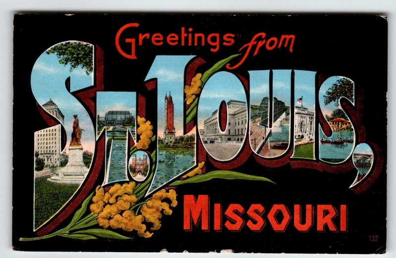 Greetings From Missouri Large Big Letter State Postcard Linen E.C. Kropp 1948