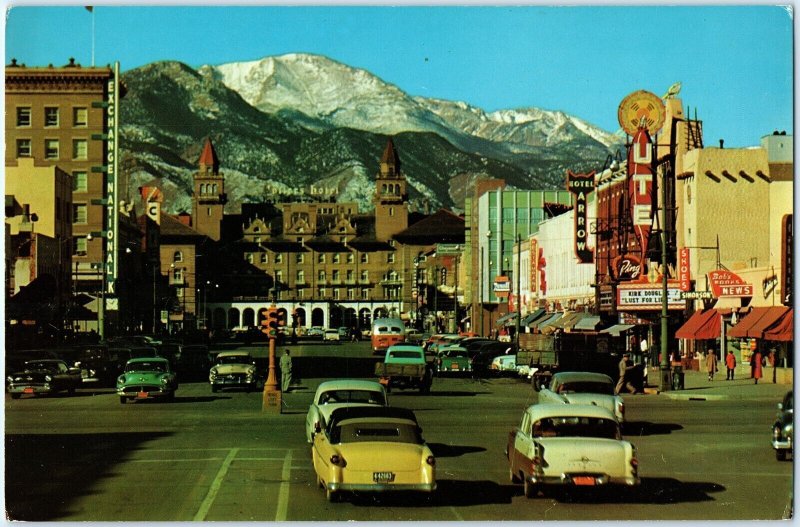 Giant 1950s Downtown Colorado Springs Pikes Peak Ave Photo Postcard Oversized 1U