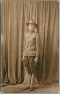 WWI US ARMY SOLDIER STUDIO PHOTO ANTIQUE REAL PHOTO POSTCARD RPPC