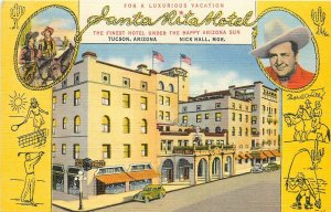 1940s Tucson Arizona Santa Rita Hotel auto occupation flags Postcard 25-1226