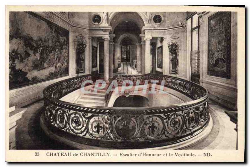 Old Postcard Chateau de Chantilly Honorary Staircase and the Vestibule