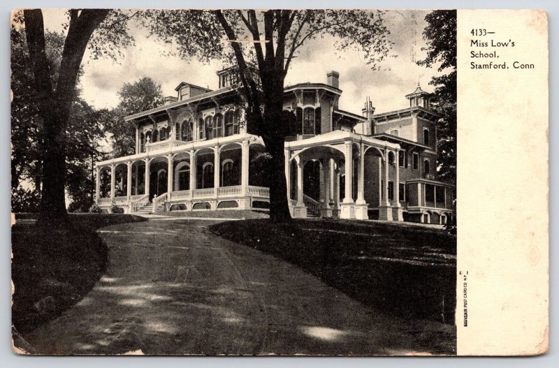 1907 Miss Low's School Stamford Connecticut CT Antique Building Posted Postcard