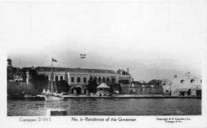 Curacao~Governor's Residence~Sailboat/Ship in Front~Gazebo~Vintage RPPC-Postcard