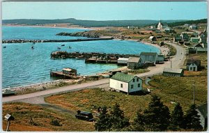 c1960s Main-a-Dieu NS Cape Breton Postcard Lobster Center Harbour Port Fishing