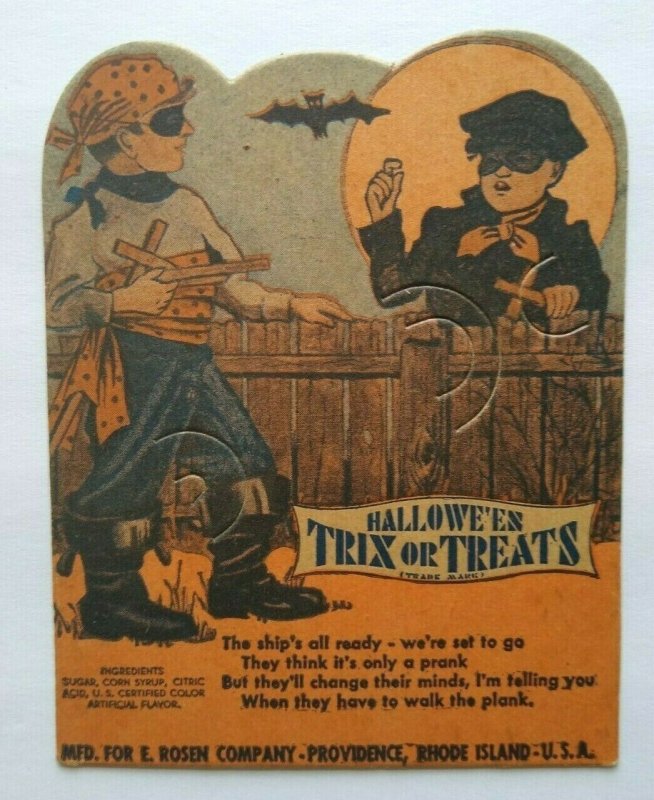 Halloween Boys Diecut Lollypop Candy Sucker Card E Rosen Original Unused Vintage