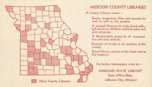 Jefferson City Missouri County Library Map 1930s Postcard 21-1175