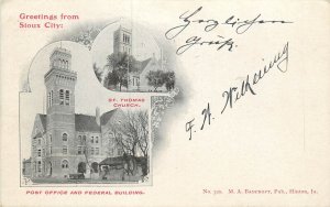 1903 Postcard Sioux City IA St. Thomas Church, Post Office & Federal Building