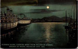 Postcard Harbor Scene Looking West from Franklin Street Michigan City, Indiana