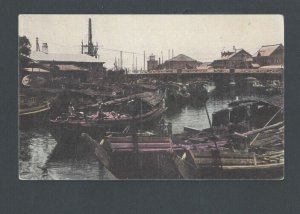 Post Card Ca 1910 Yokohama Japan Bridge & Hundreds Of Boats On The River