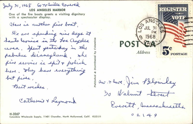 Los Angeles CA Fire Boat 1960s Postcard