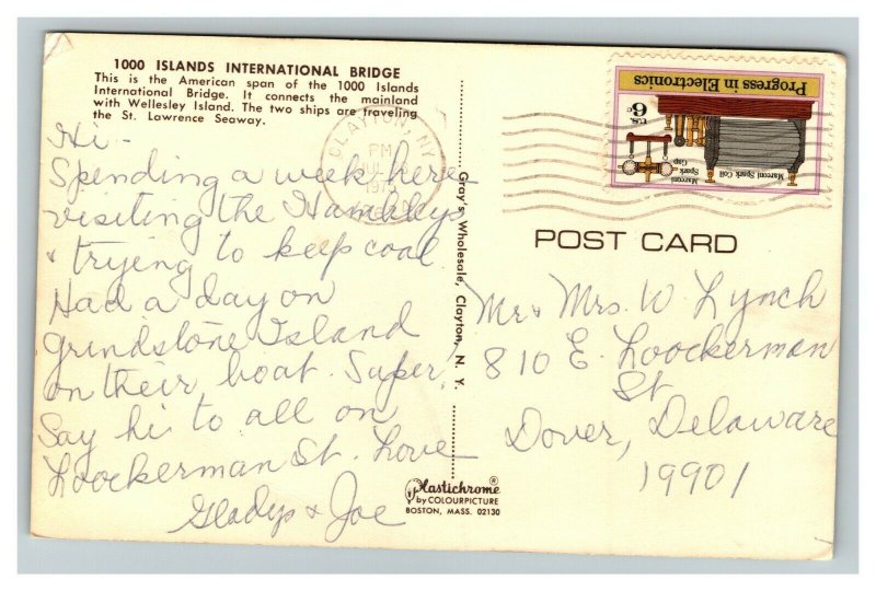 Vintage 1975 Postcard 1000 Islands Bridge Wellesley Island New York & Ontario
