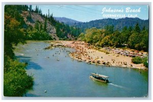 Guerneville California Postcard Johnson's Beach Exterior Boat Russian River 1960