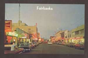 FAIRBANKS ALASKA DOWNTOWN STREET SCENE OLD CARS STORES VINTAGE OSTCARD