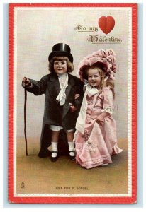 1912 Valentine Tuck Children Tuxedo Victorian Dress Boy Little Pets Postcard 