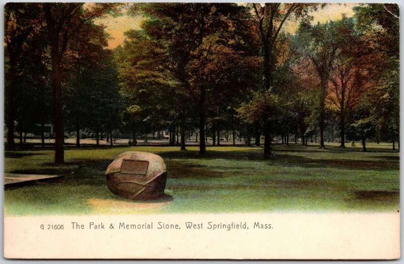 1908 The Park & Memorial Stone West Springfield Massachusetts MA Posted Postcard