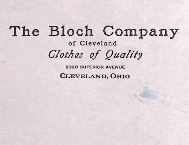 1938 THE BLOCH COMPANY CLOTHES OF QUALITY CLEVELAND OH BILLHEAD INVOICE Z304