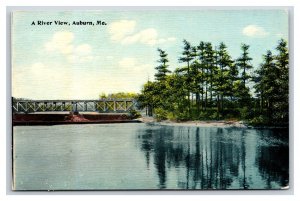 River View and Railroad Bridge Auburn Maine ME UNP DB Postcard U13