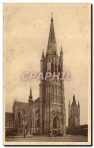 Old Postcard Belgium Ypres Cathedrale St Martin and belfry