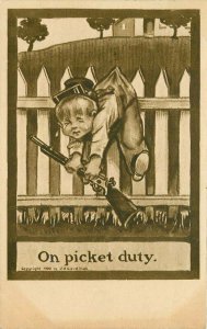 Artist impression Child Pickett Duty Comic Humor 1913 Military Postcard 20-4511