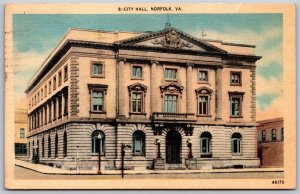 Vtg Norfolk Virginia VA City Hall Building 1940s Linen View Old Postcard