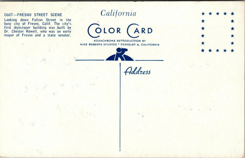 Vtg 1950s Fulton Street Scene Fresno California CA Unused Postcard